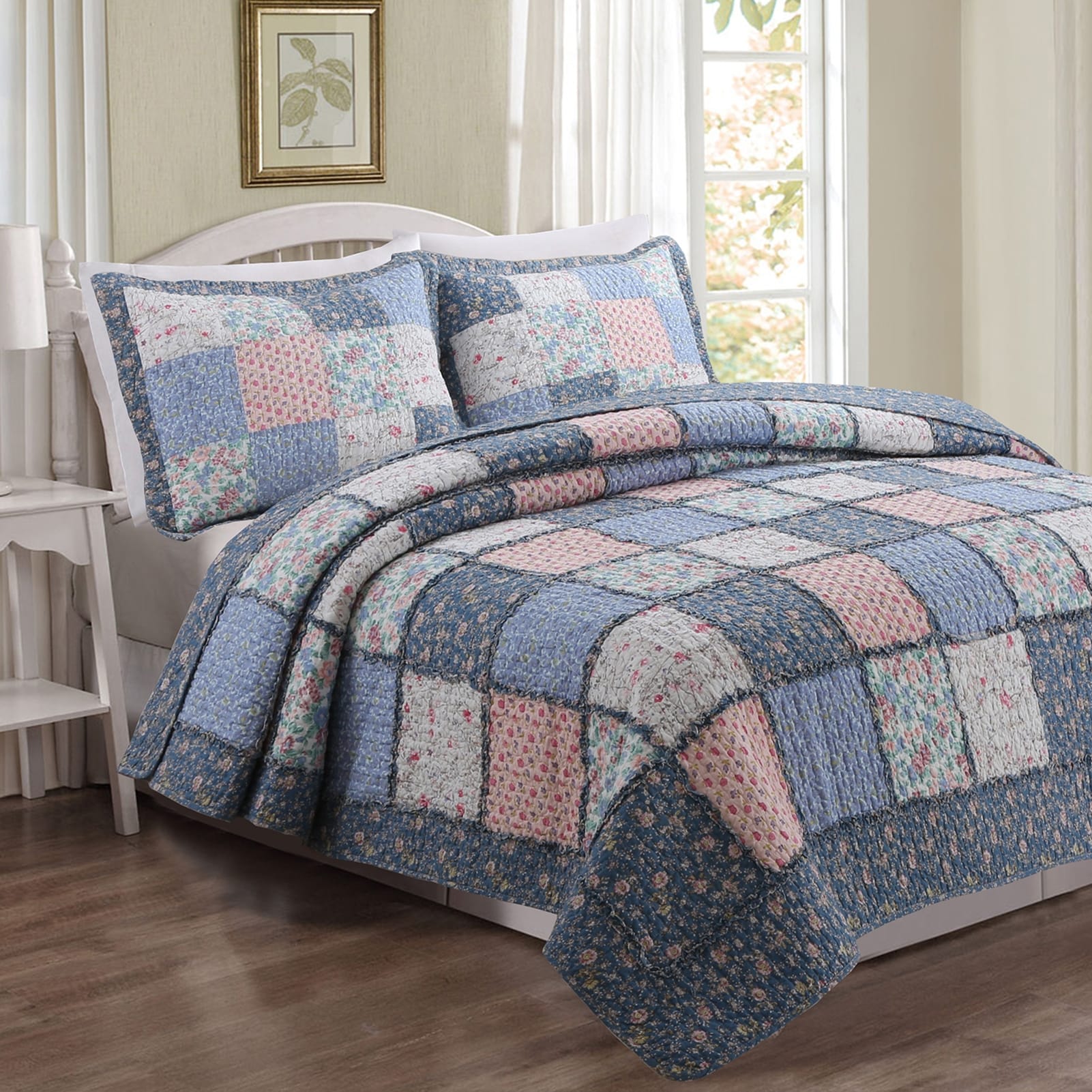Cozy Line Aphrodite Patchwork 3 Piece Reversible Cotton Quilt Set