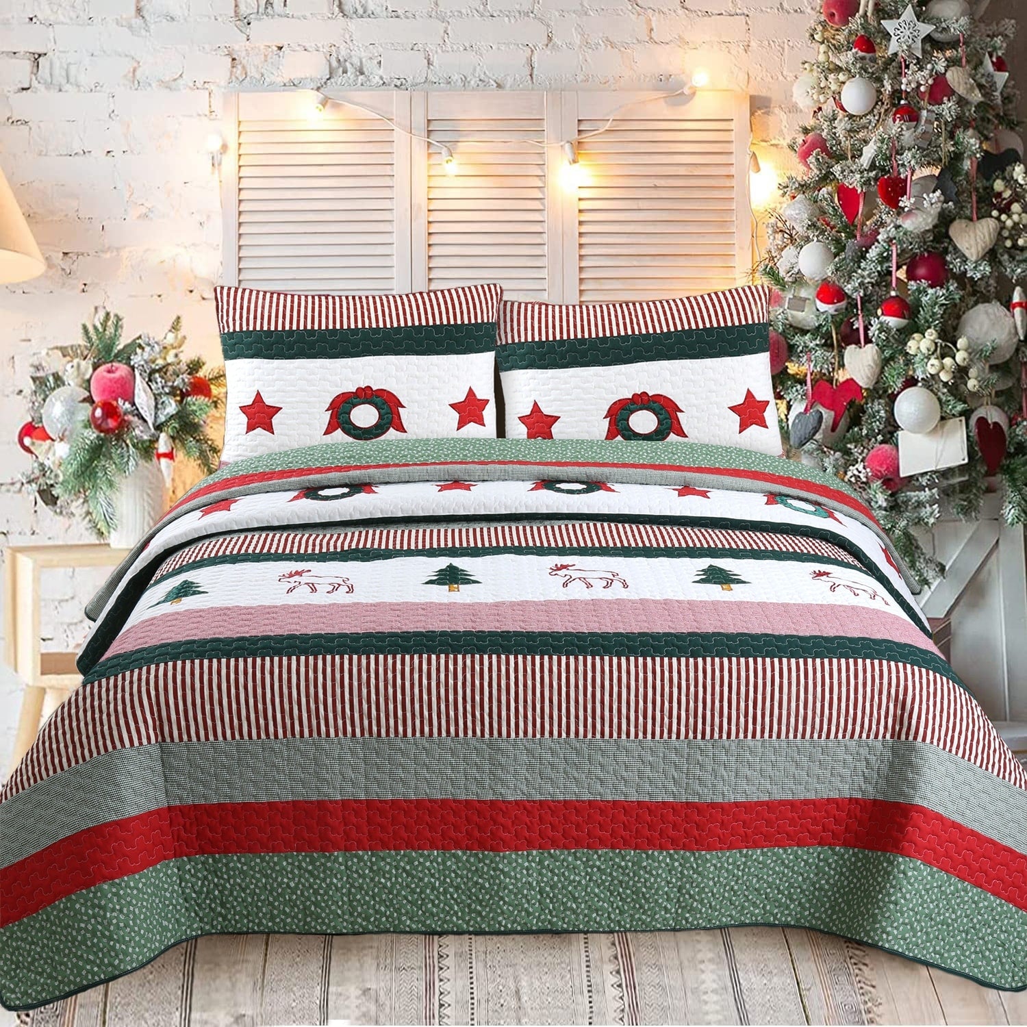 Cozy Line Christmas Rustic 3 Piece Quilt Bedding Set