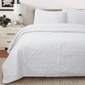 Cozy Line Classic Orient Damask Medallion Stitch Solid White Cotton 3 Piece Reversible Quilt Bedding Set
