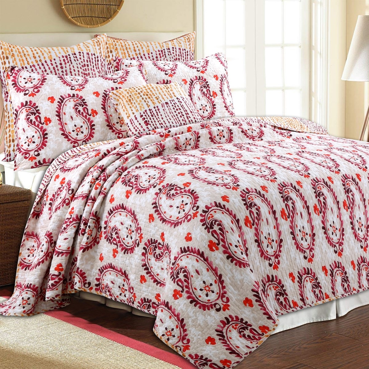 Cozy Line Elamin 3 Piece Paisley Reversible Cotton Quilt Set