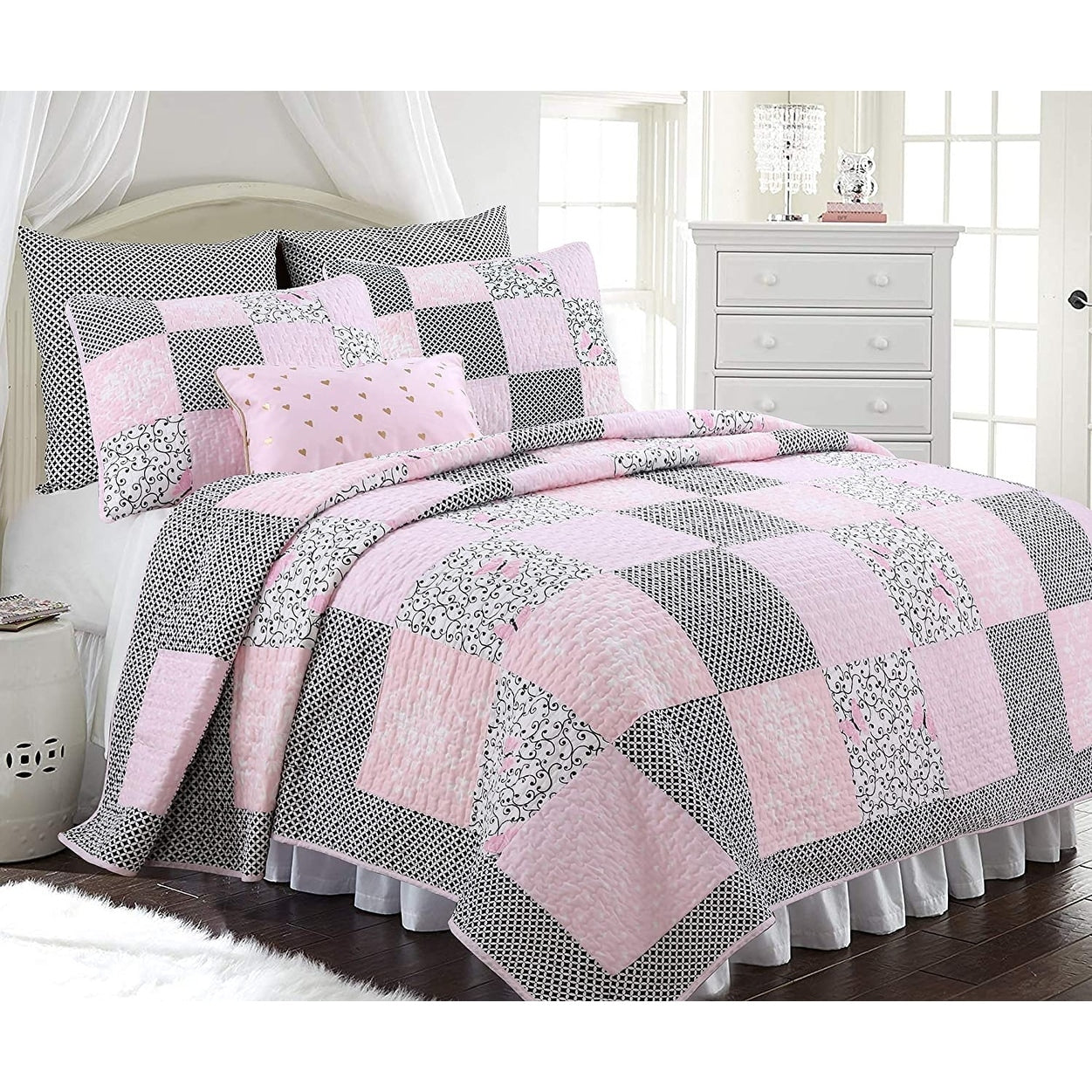 Cozy Line Emerson 3 Piece Patchwork Reversible Cotton Quilt Set