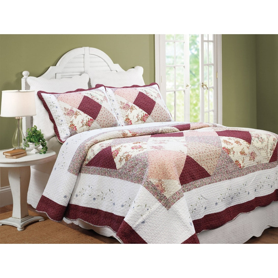 Cozy Line Georgia Burgundy Cotton Patchwork 3 Piece Quilt Set