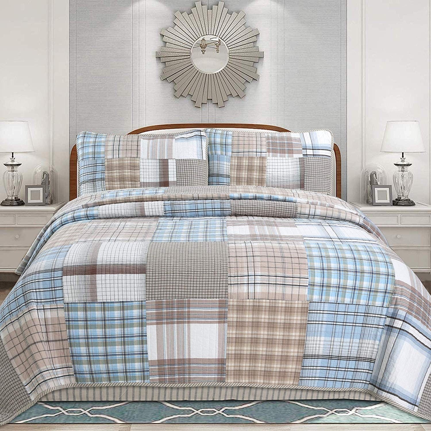 Cozy Line Hank Patchwork 3 Piece Reversible Cotton Quilt Set