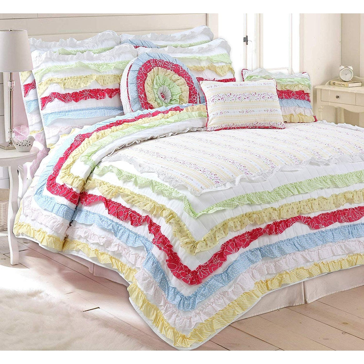 Porch Den Appledale Ruffled Cotton Reversible Quilt Set