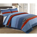 Cozy Line Home Fashions Sailor Navy Red Stripe Denim Cotton Reversible Quilt Set
