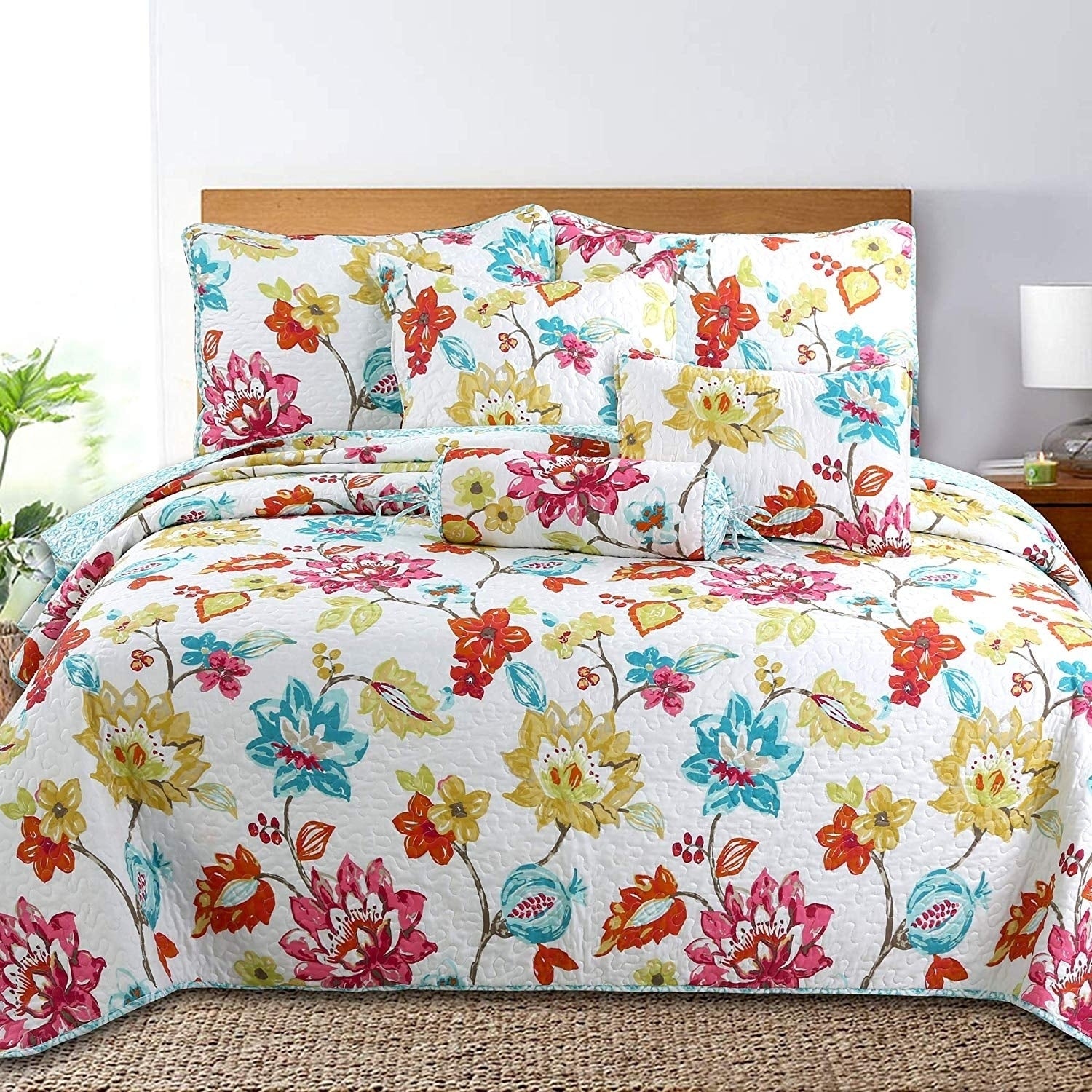 Cozy Line Home Fashions Spring Blossom Reversible 3 Piece Quilt Set