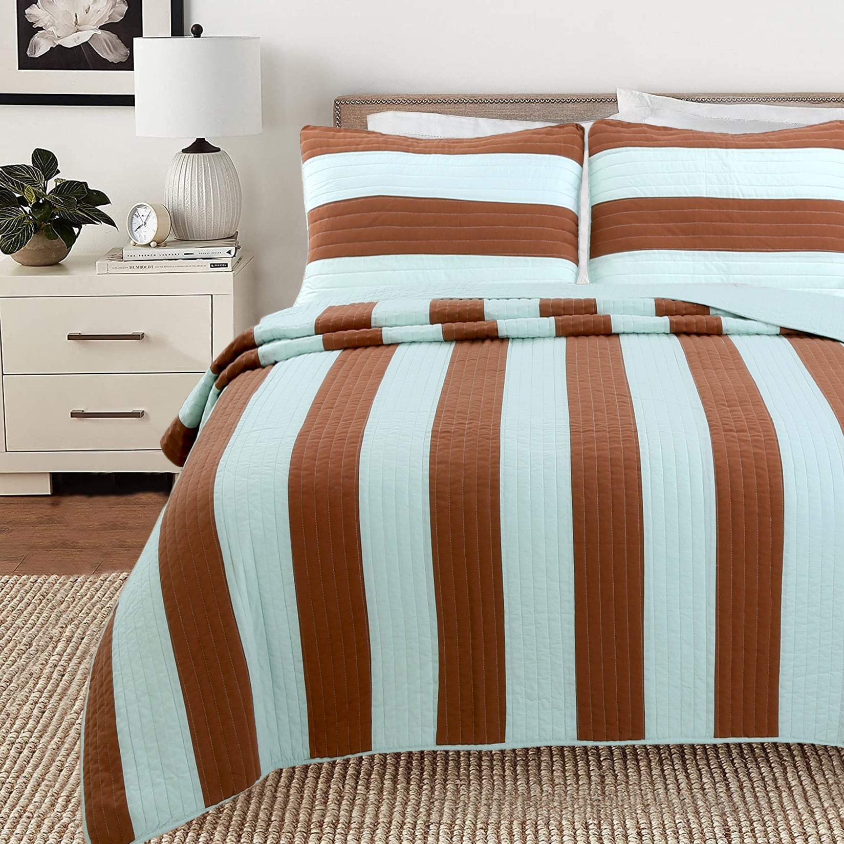 Cozy Line Joslyn Stripe Reversible Cotton Quilt Set