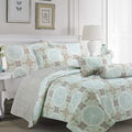 Cozy Line Home Fashions Light Green Aqua Damask Reversible Bedding Quilt Set