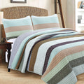 Cozy Line Nesco Striped Cotton Reversible 3 Piece Quilt Bedding Set