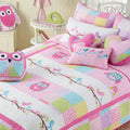 Cozy Line Pink Owl Cotton 3 Piece Quilt Set