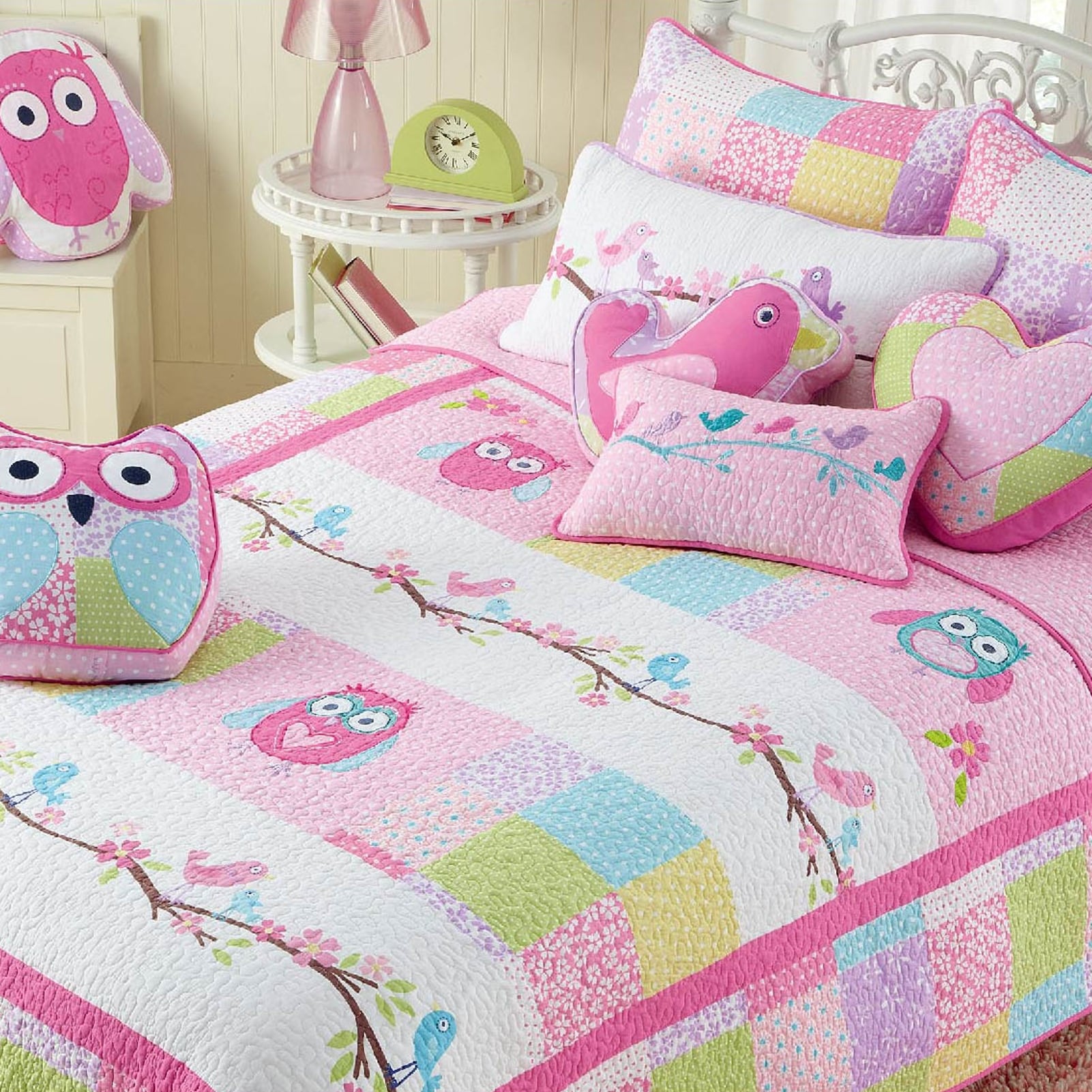 Cozy Line Pink Owl Cotton 3 Piece Quilt Set