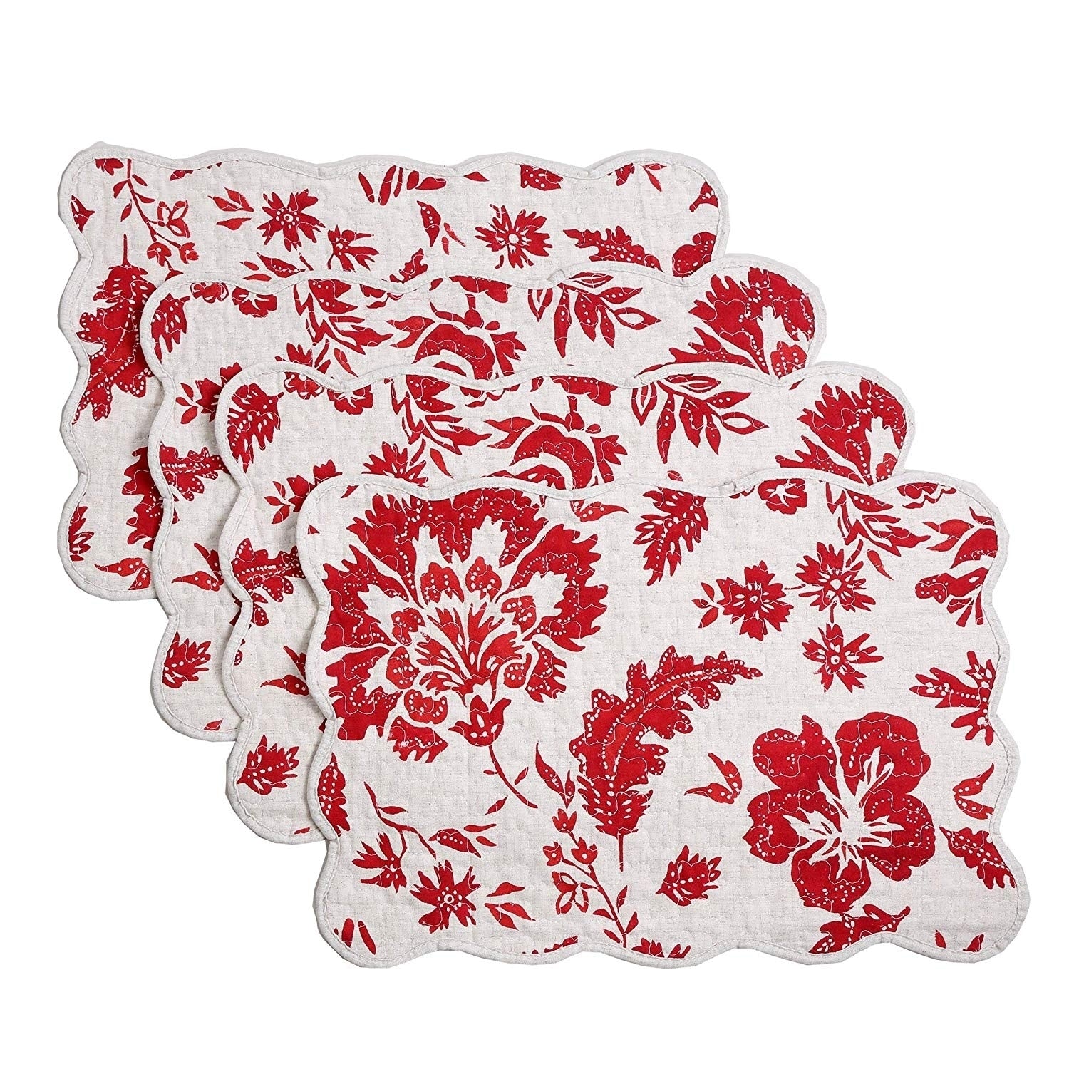 Cozy Line Red Flower Quilted Linen Placemats Set Of 4 N A