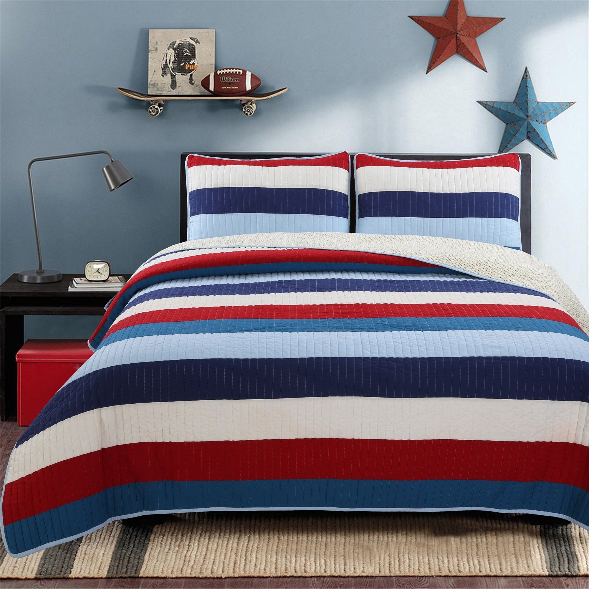 Cozy Line Ressler Stripe Reversible Cotton Quilt Set
