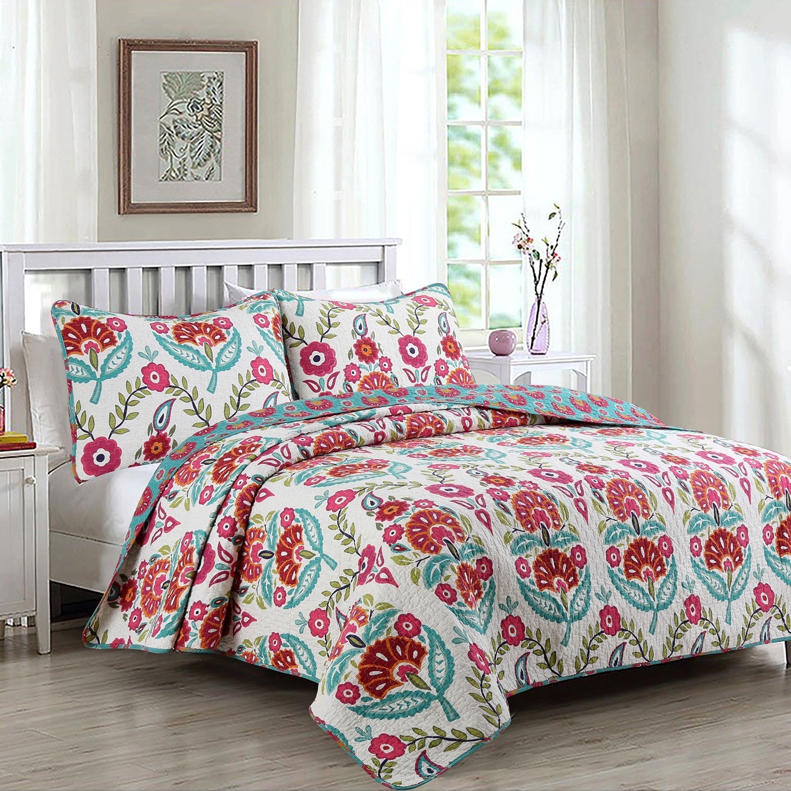 Cozy Line Happy Garden Floral Reversible Cotton Quilt Set