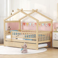 Cozy Wooden House Bed Frame Twin Size With Pull Out Trundle Bed