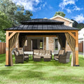 Cozywor 15 Ft. X 13 Ft. Wood Grain Aluminum Double Roof Hardtop Gazebo