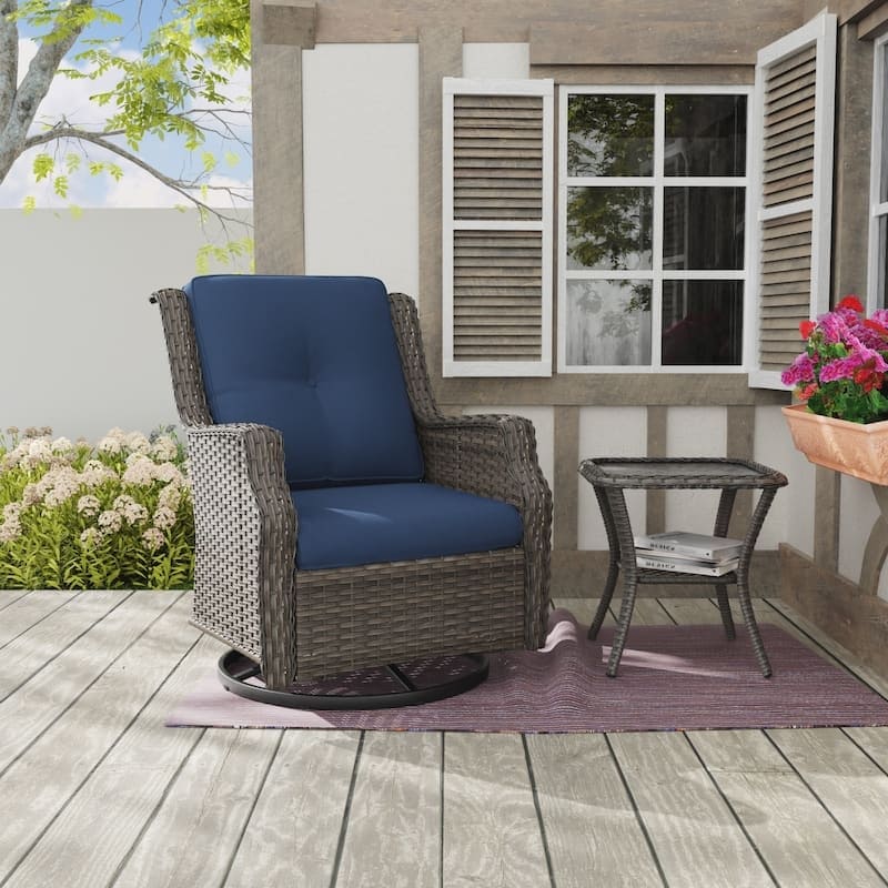 Cozywor 2 Piece Wicker Patio Swivel Rocking Chair Outdoor Bistro Set