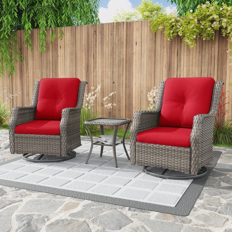 Cozywor 3 Piece Wicker Patio Swivel Rocking Chair Outdoor Bistro Set
