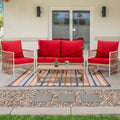 Cozywor 4 Piece Wicker Outdoor Loveseat Sofa Patio Conversation Set