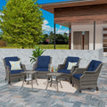 Cozywor 6 Piece Outdoor Patio Rattan Wicker Chairs Withtempered Glass Side Table Metal Rocking Frame For Backyard Porch Deck