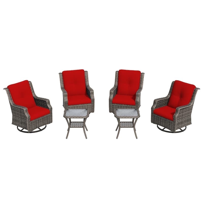 Cozywor 6 Piece Patio Swivel Wicker Chairs Outdoor Rattan Rocking Chairs With Tempered Glass Side Table Metal Rocking Frame