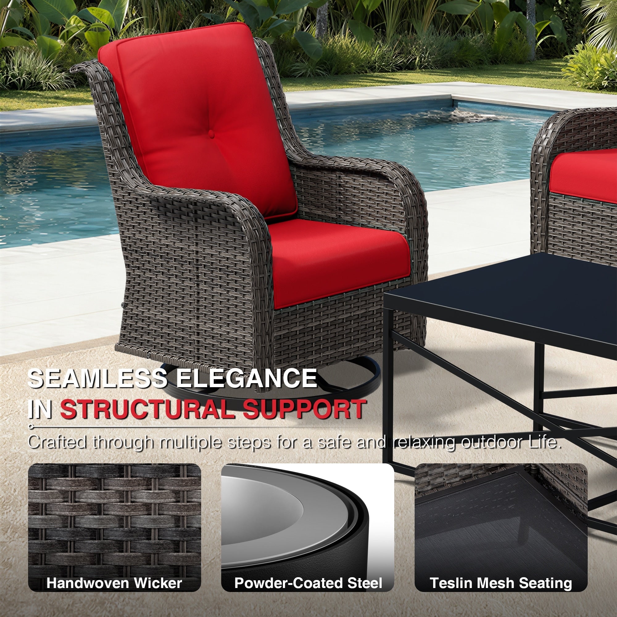 Cozywor Brown Wicker Patio Swivel Rocking Chair Set Of 2