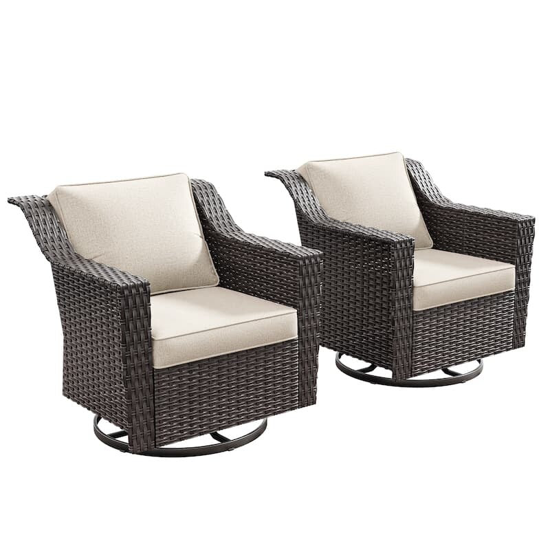 Cozywor Outdoor Patio Swivel Rattan Rocking Wicker Chairs Set Of 2 For Backyard Porch Deck Metal Rocking Frame