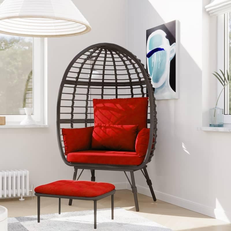 Cozywor Patio Indoor Outdoor Egg Lounge Chair With Ottoman And Cushions