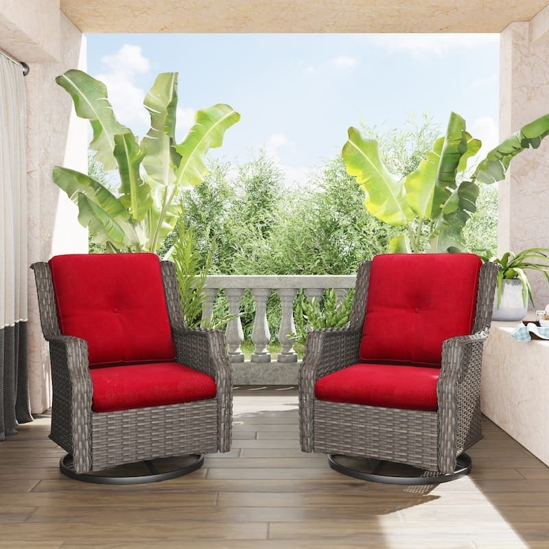 Cozywor Wicker Patio Outdoor Lounge Chair Swivel Rocking Chair Set Of 2