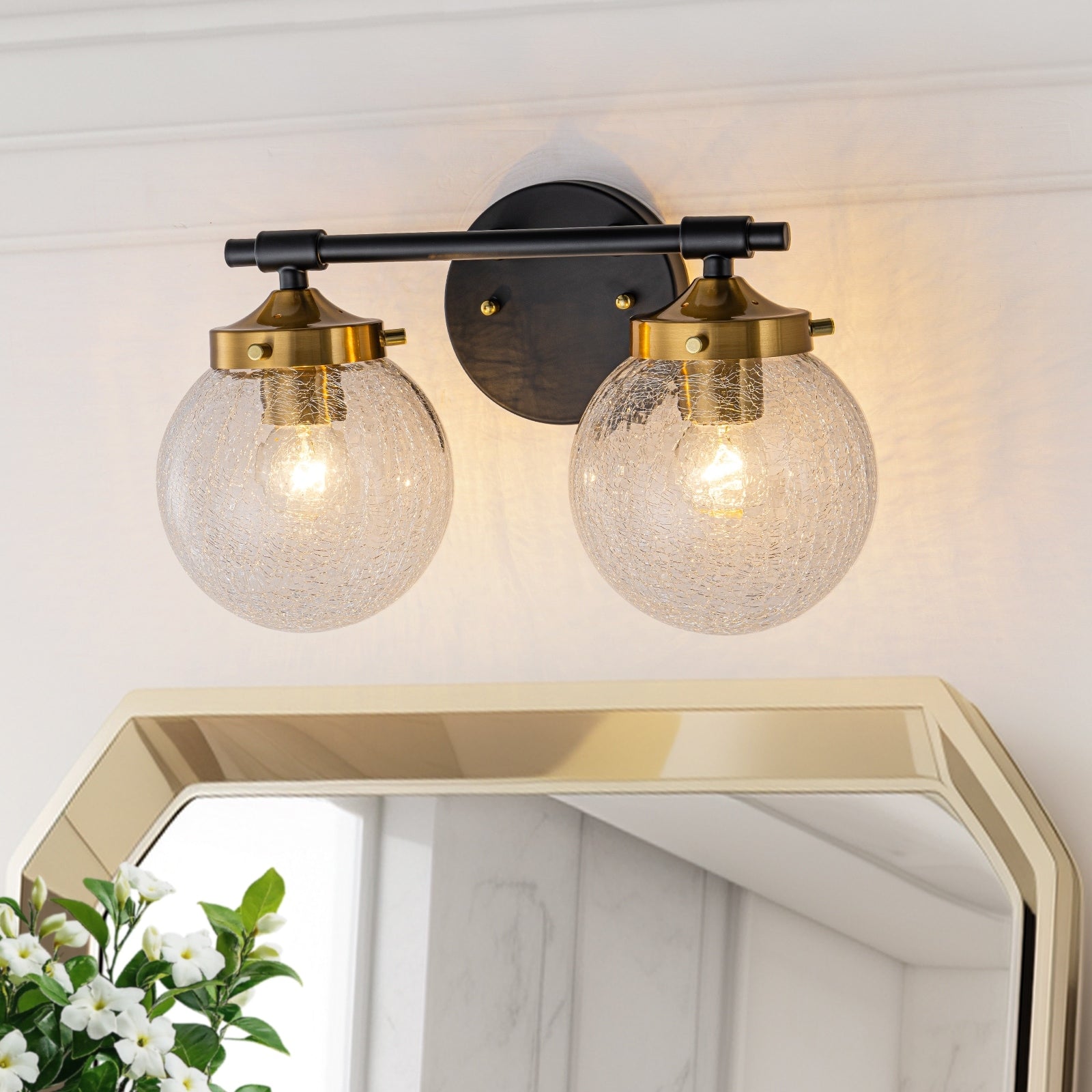Crackled Glass Globe Wall Sconce Modern Vanity Light