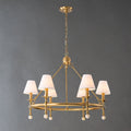 Crafthome 6 Light Chandelier With Fabric Shades And Alabaster Accents Classic Design For Dining Room Kitchen Island W34