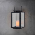 Crafthome H12 Inch Modern Solar Black Outdoor Lantern With Flickering Led Candle Lantern With Tempered Glass Minimalist Lantern