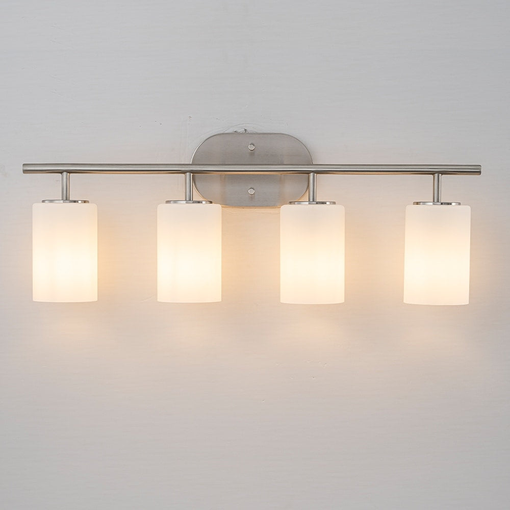 Crafthome Modern Contemporary 28 4 Light Bathroom Vanity With Satin Nickel Finish And Frosted Glass Shades For Bathroom