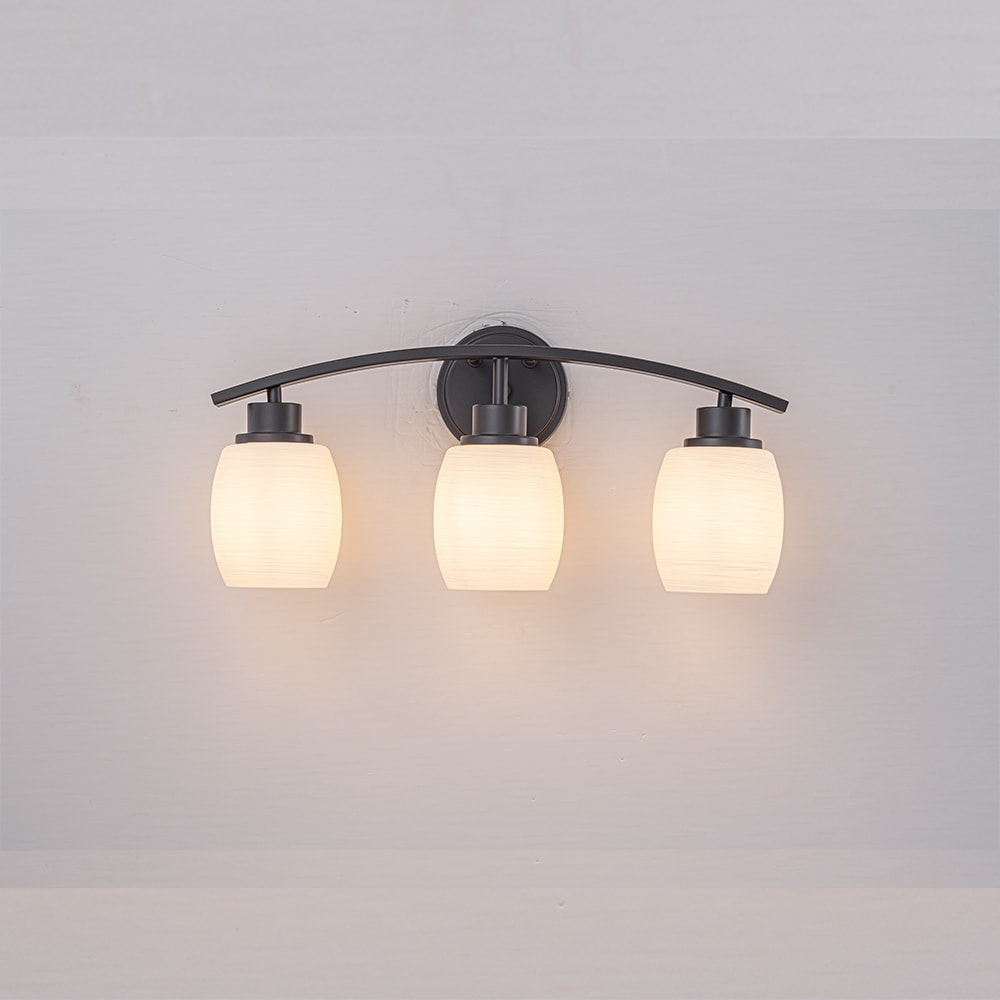 Crafthome Modern Farmhouse Dark Brown Bathroom Vanity Light With Textured Opal Glass Shades Wall Mounted Fixture For Mirror
