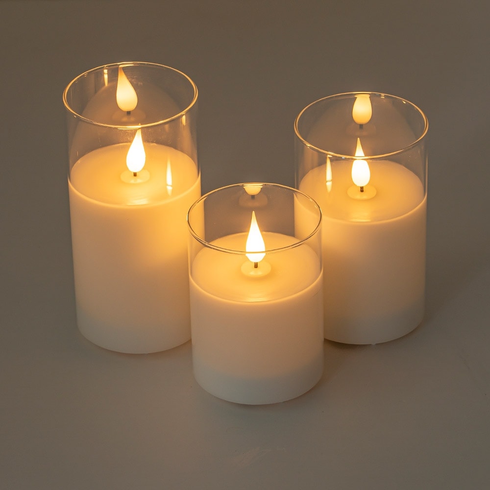 Crafthome Set Of 3 Usb C Rechargeable Flameless Glass Pillar Candles With Real Wax Remote And Timer H6
