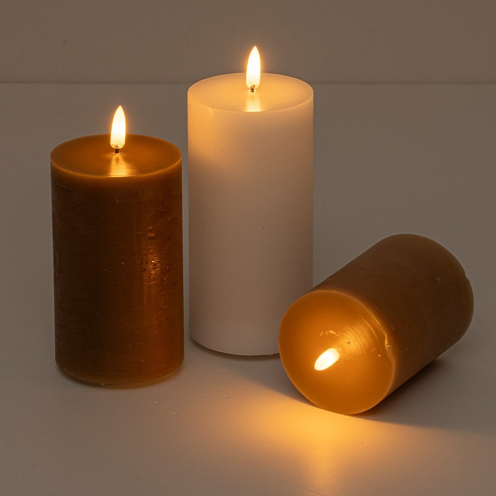 Crafthome Set Of 3 Usb C Rechargeable Flameless Pillar Candles In Real Wax With Remote And Timer Cream White Brown H7