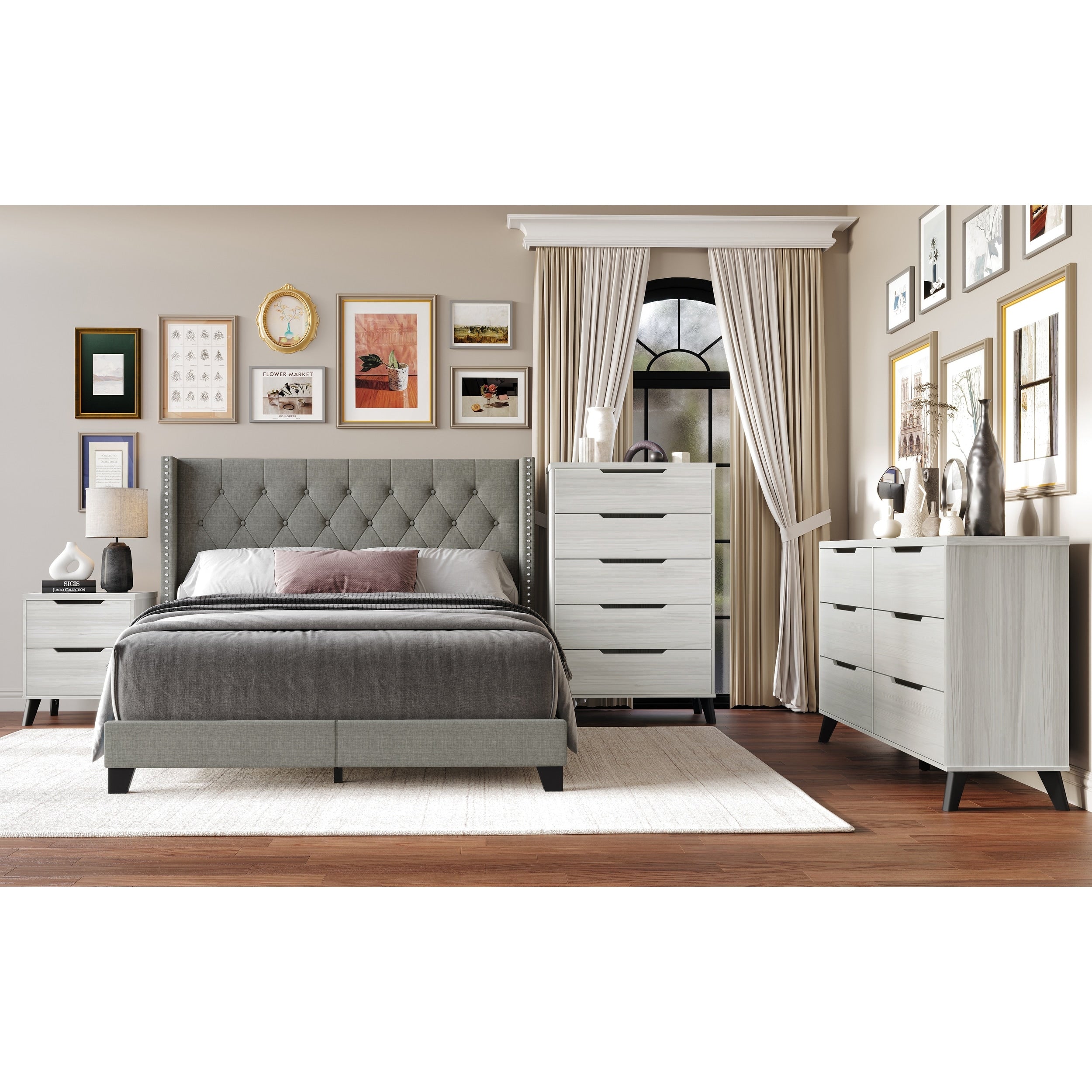 Craftporch Chic Light Grey Bedroom Set With Nightstand Dresser And Chest