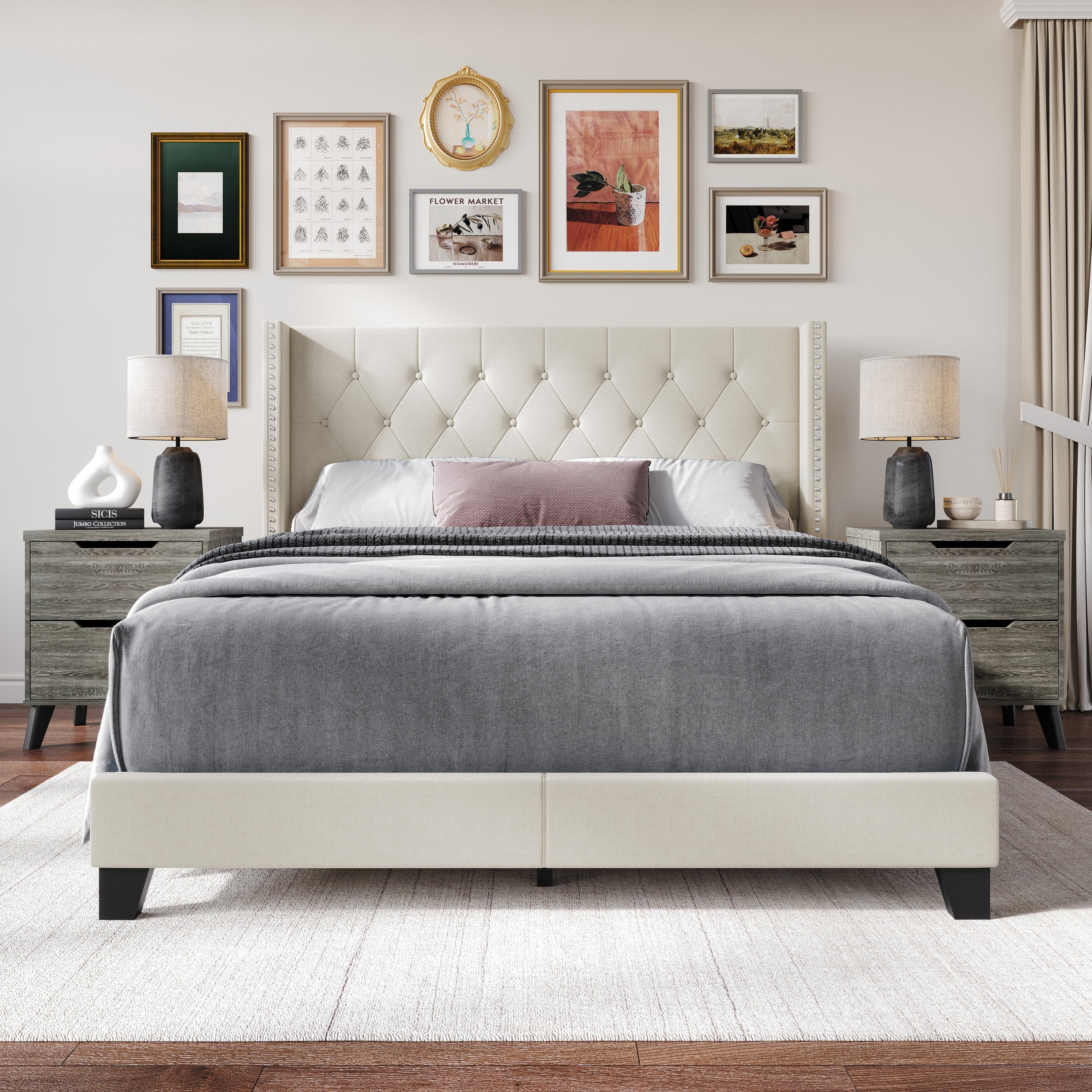 Craftporch Classic Bedroom Set With 2 Pieces Dark Grey Nightstand