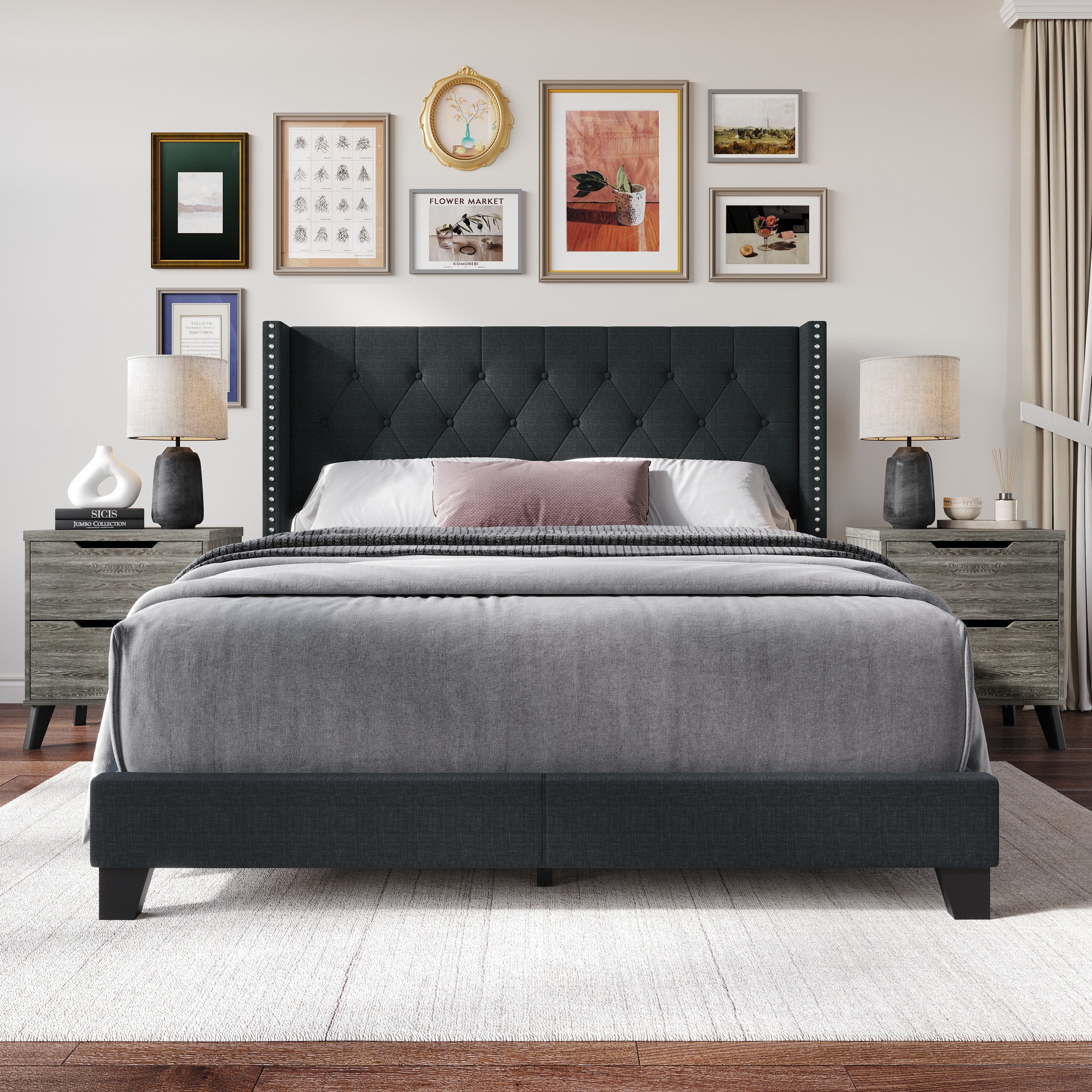 Craftporch Classic Bedroom Set With 2 Pieces Dark Grey Nightstand