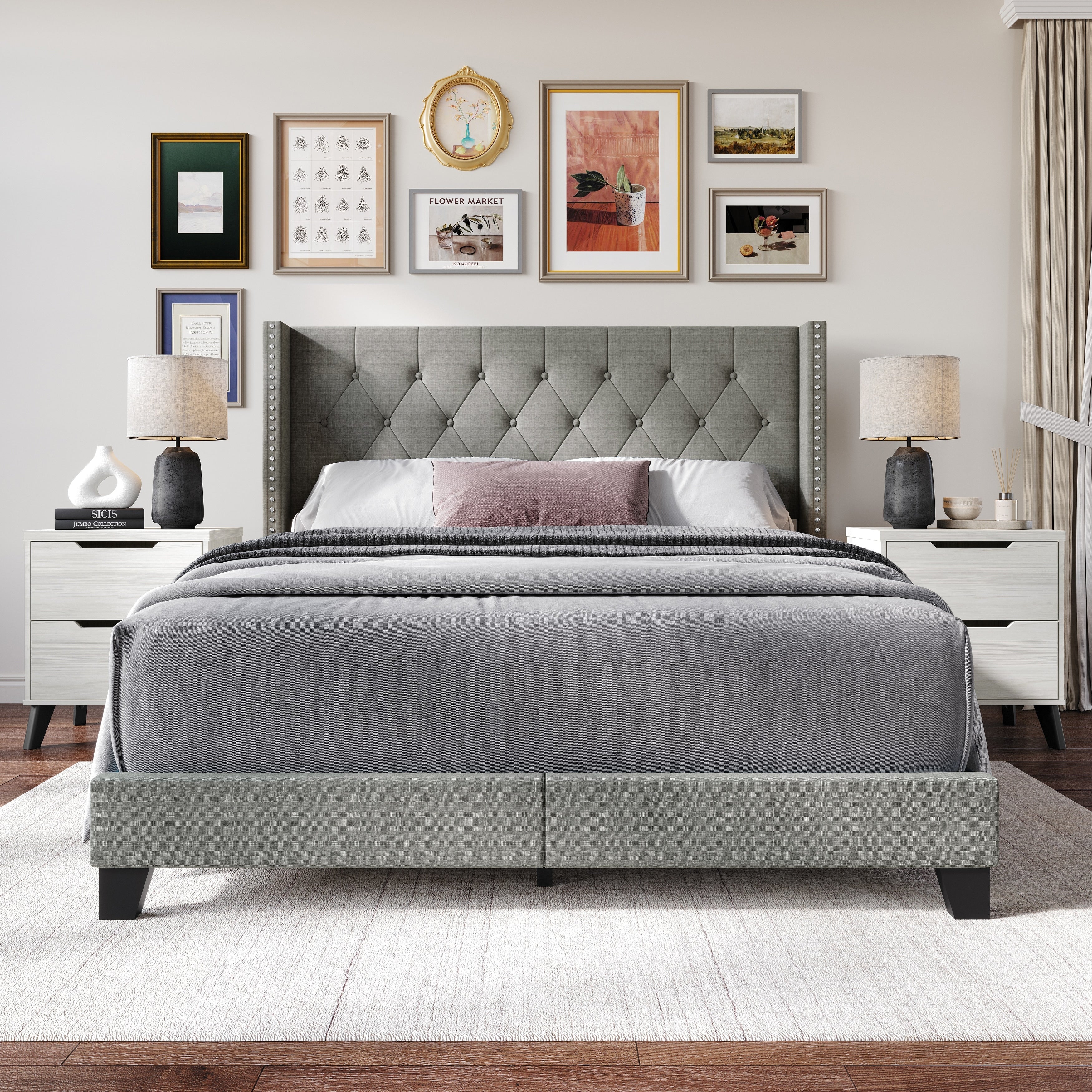 Craftporch Classic Bedroom Set With 2 Pieces Light Grey Nightstand