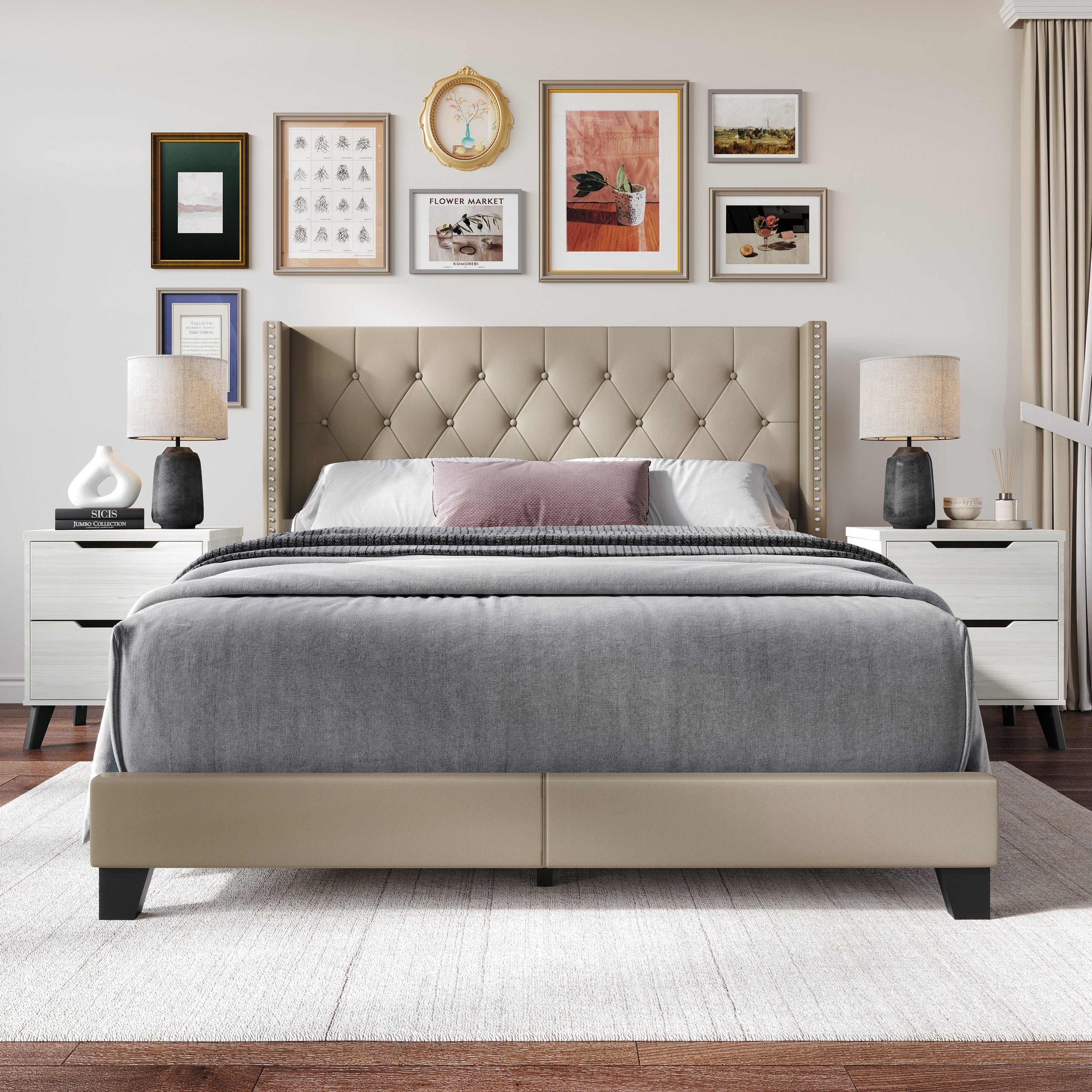 Craftporch Classic Bedroom Set With 2 Pieces Light Grey Nightstand