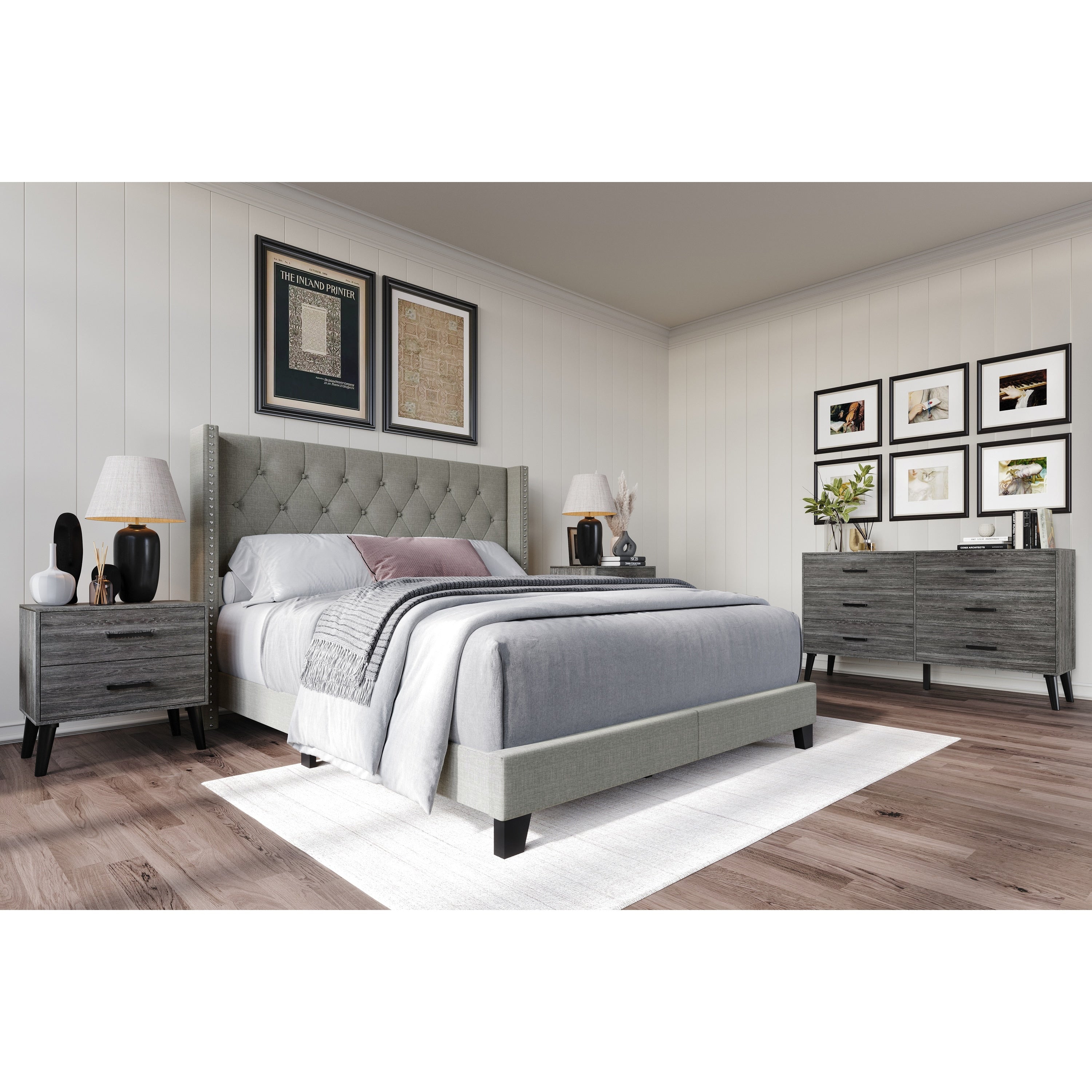 Craftporch Elegance Light Grey Bedroom Set With Two Nightstand And Dresser