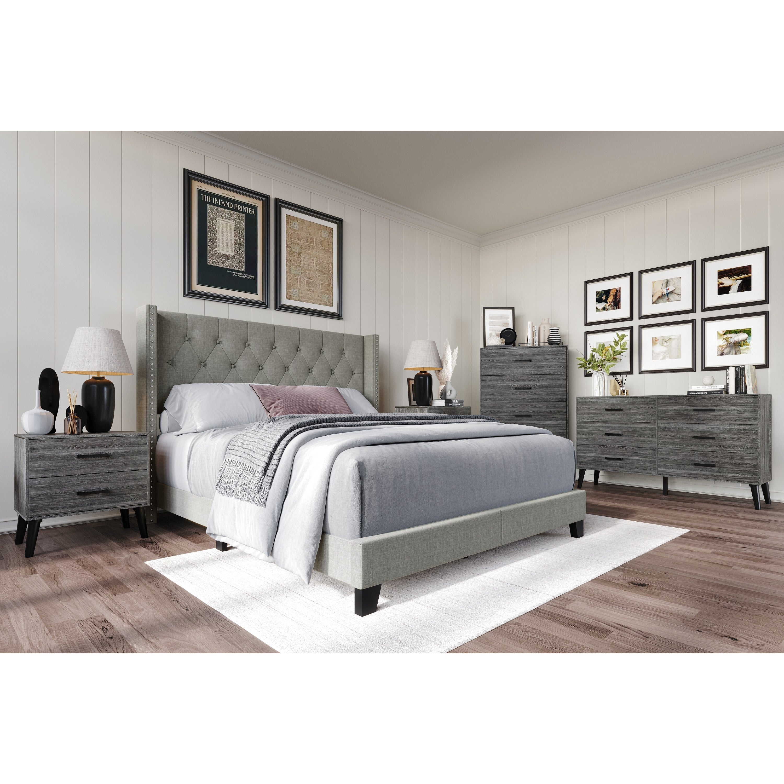 Craftporch Mid Century Light Grey Bedroom Set