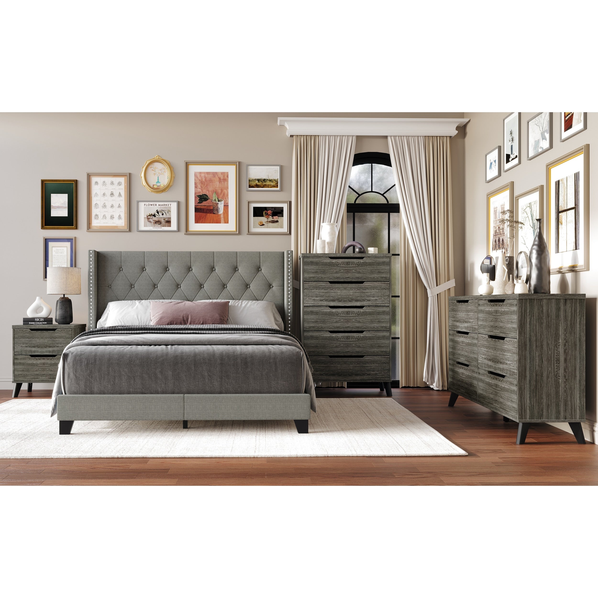 Craftporch Modern 4 Pieces Light Grey Bedroom Set