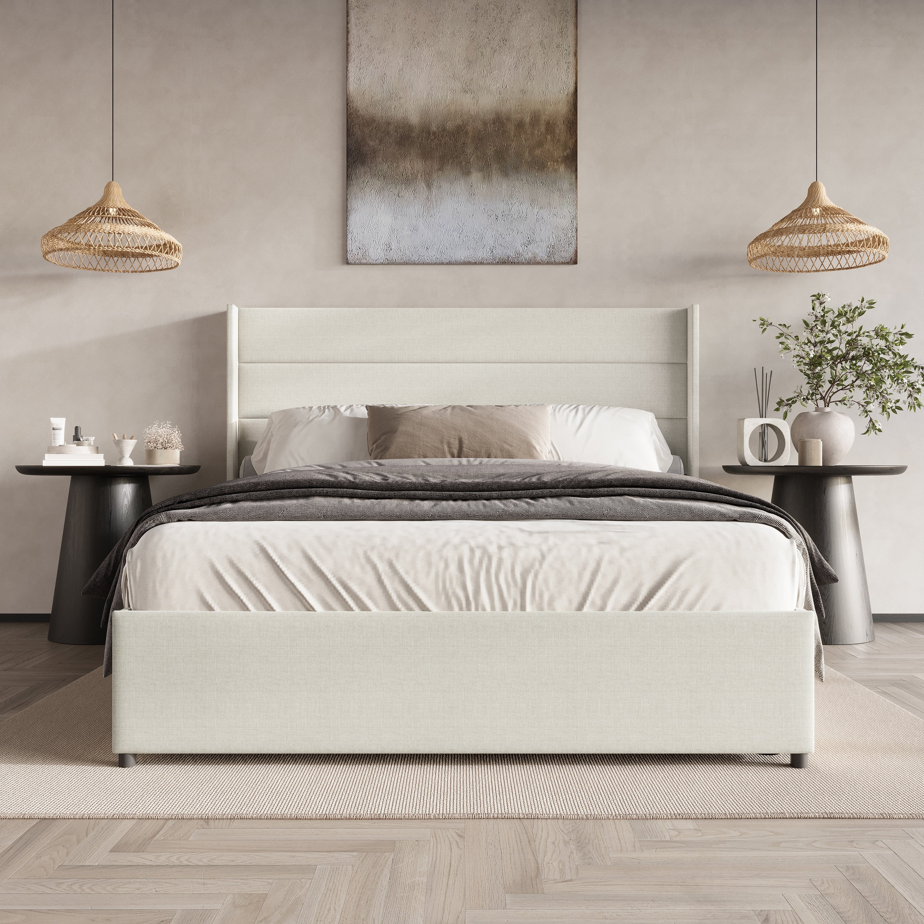 Craftporch Modern Wingback Platform Lift Up Storage Bed