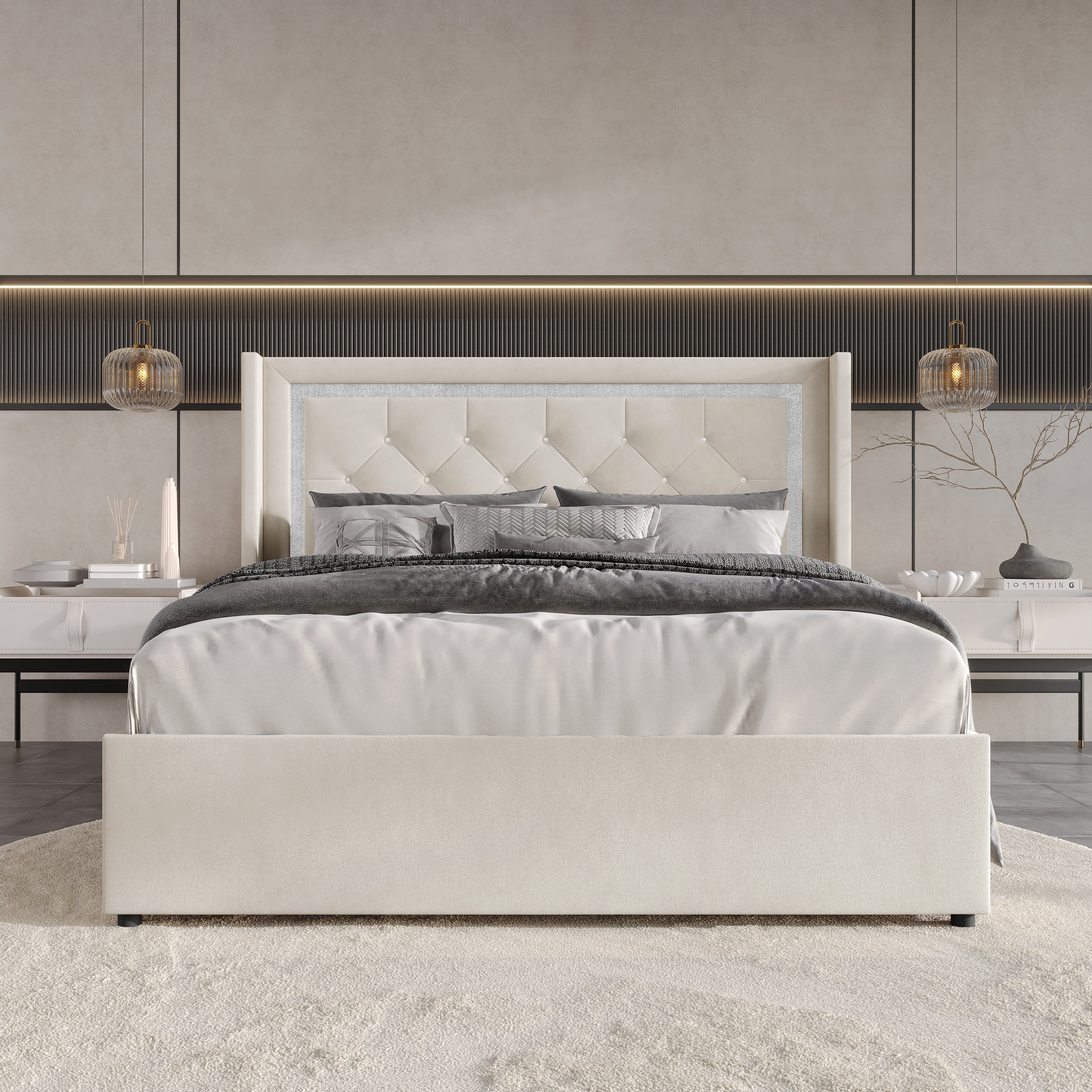 Craftporch Modern Wingback Platform Lift Up Storage Bed