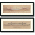 Framed Art Print Golden Gate Bridge Brooklyn Bridge Set Of 2 By Craig S. Holmes 40 X 17 Inch Each
