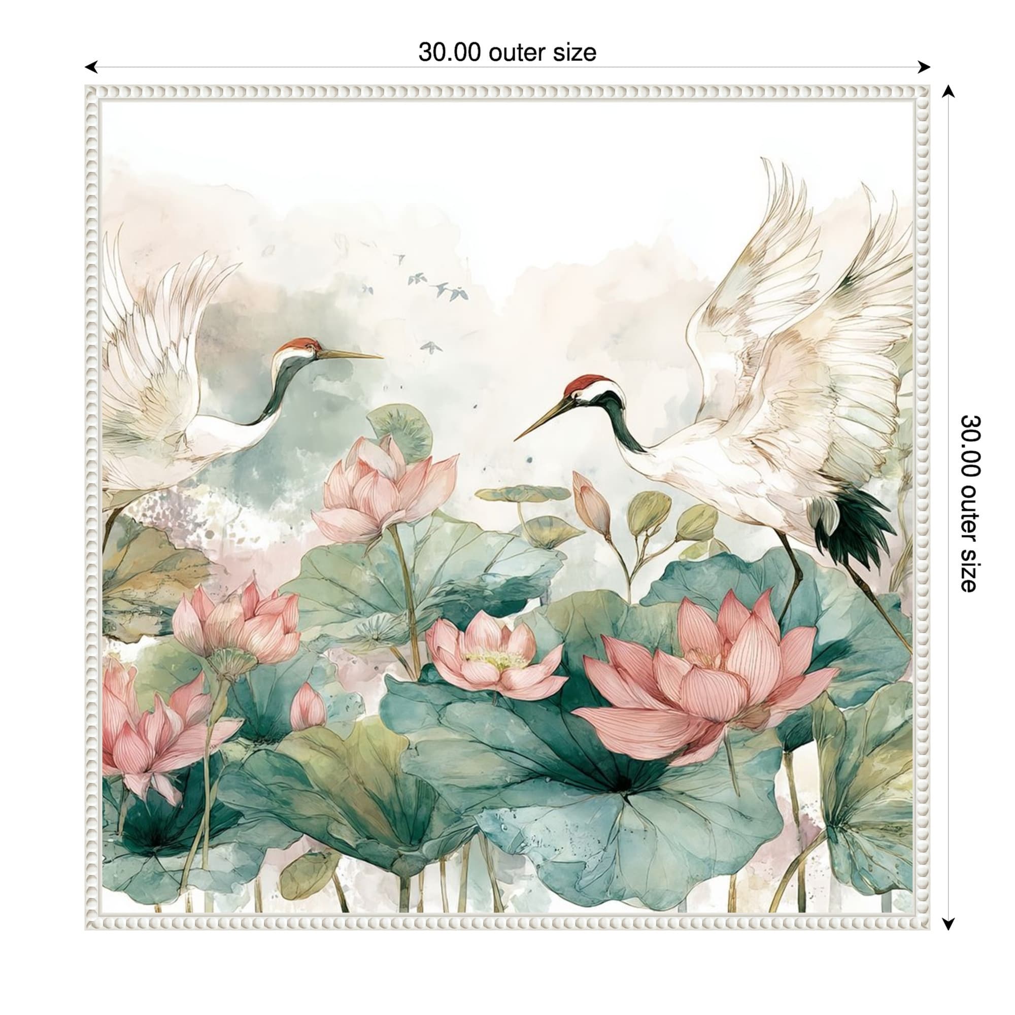 Crane And Lotus Dance By Tradelink Inhouse Artist Framed Canvas Wall Art Print