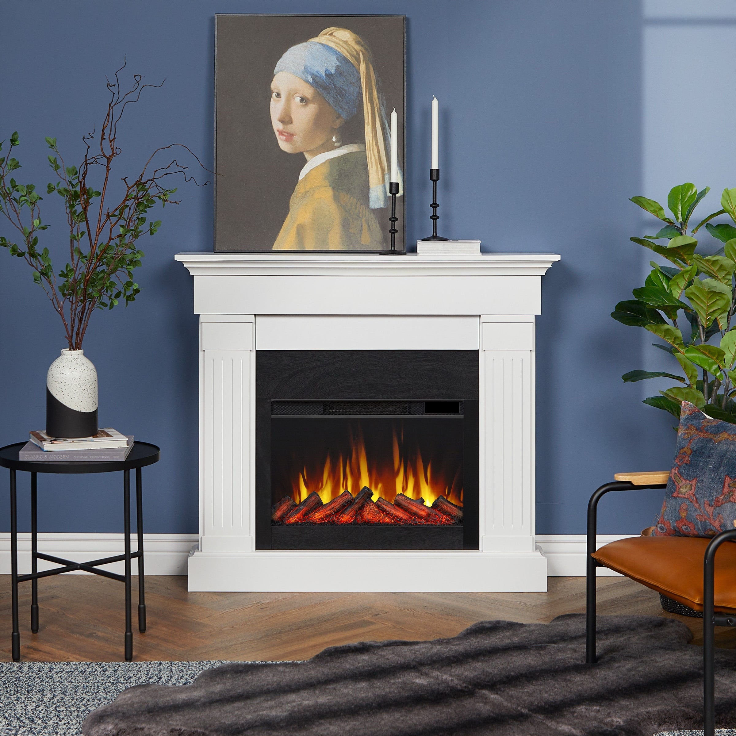 Crawford Slim Line Electric Fireplace White By Real Flame