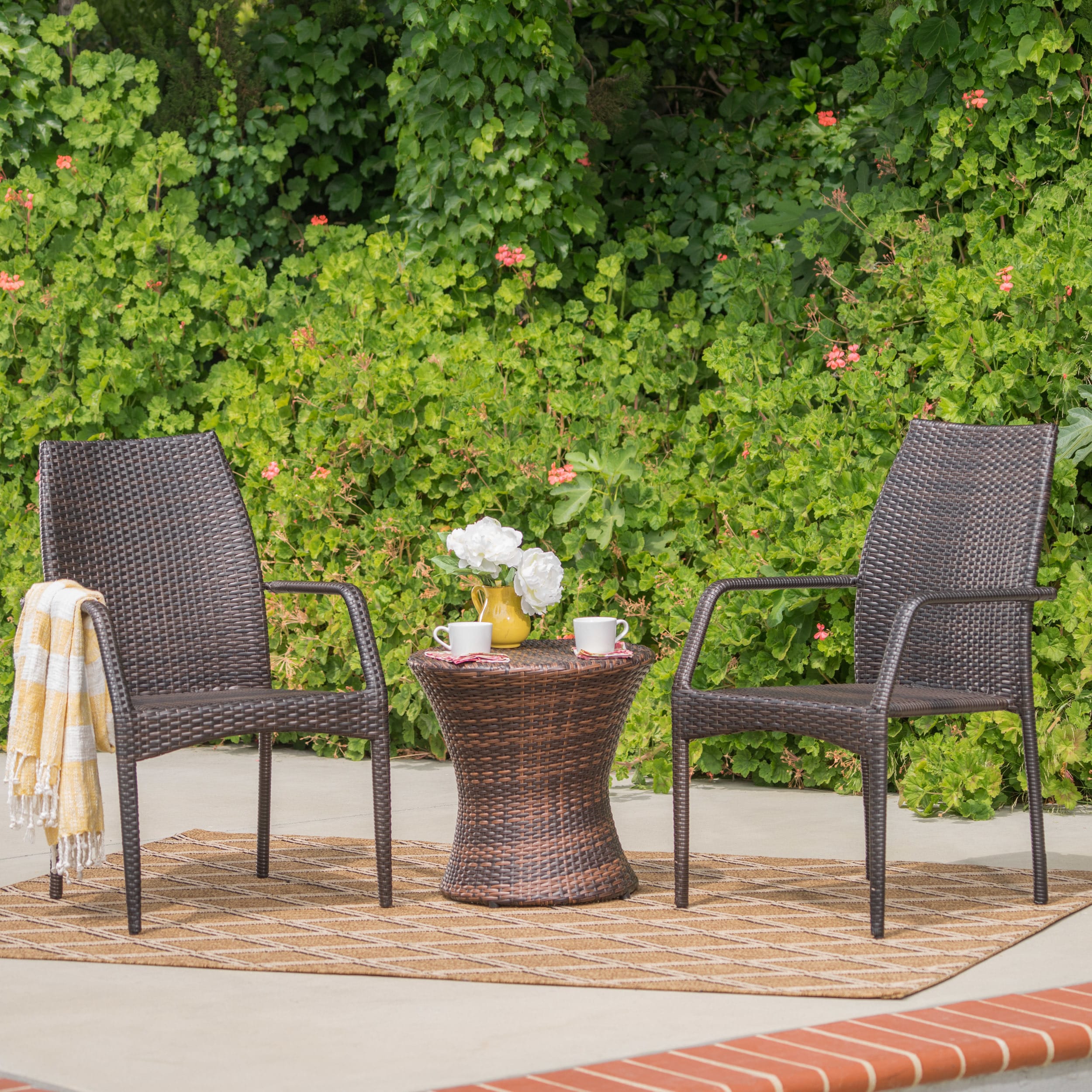 Crawford Outdoor 3 Piece Round Wicker Bistro Chat Set By Christopher Knight Home